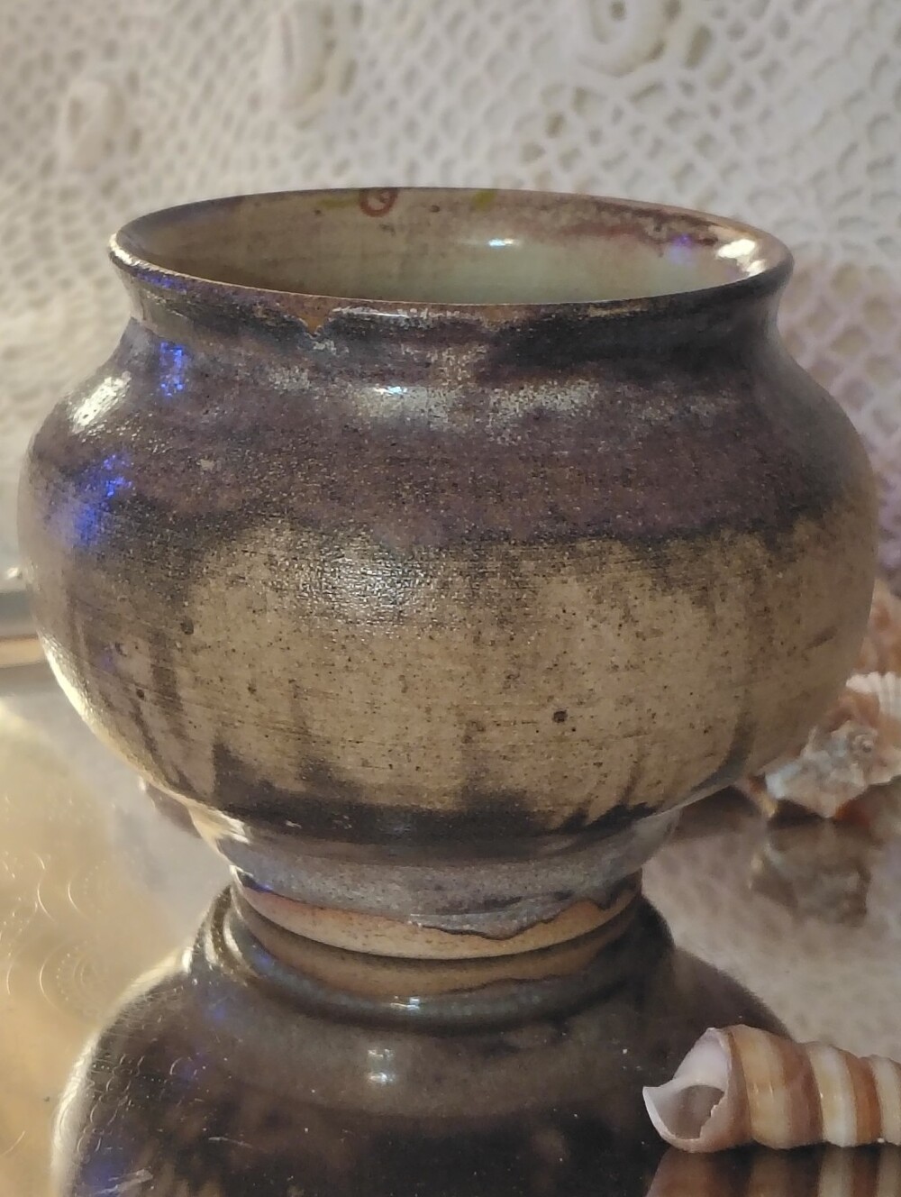 Amazing Vintage Studio Pottery Drip Glaze Stoneware Pot Dallas 49 w/Solar Cross
